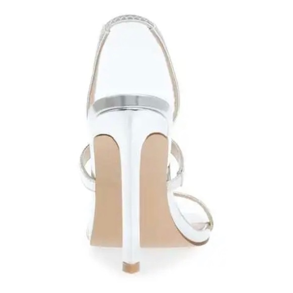 Steve Madden Gracey Silver Vinyl Square Toe Stiletto Dress Sandals Size 10 - Picture 4 of 4
